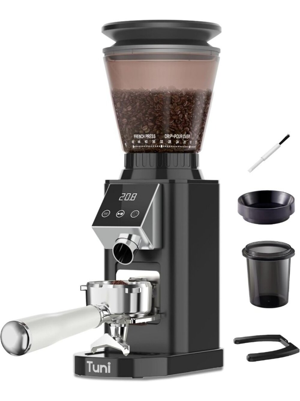 40mm Conical Burr Coffee Grinder with 48 Grind Settings - Sleek Black Design